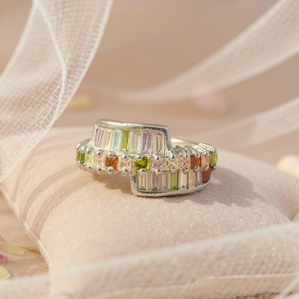 Elegant Multicolor Gemstone Silver toned costume Ring